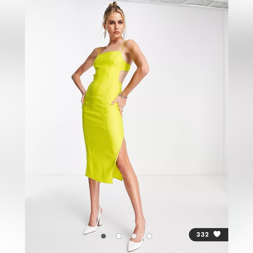 ASOS DESIGN Structured Strappy Midi Dress with Open Back in Lime
